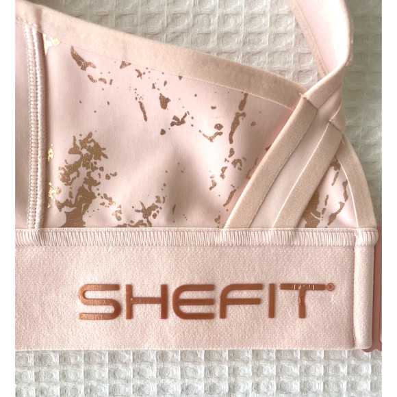 SHEFIT Bra Size Small Flex Sports Blush Pink Zip Adjustable Athletic Wirefree - Picture 3 of 7